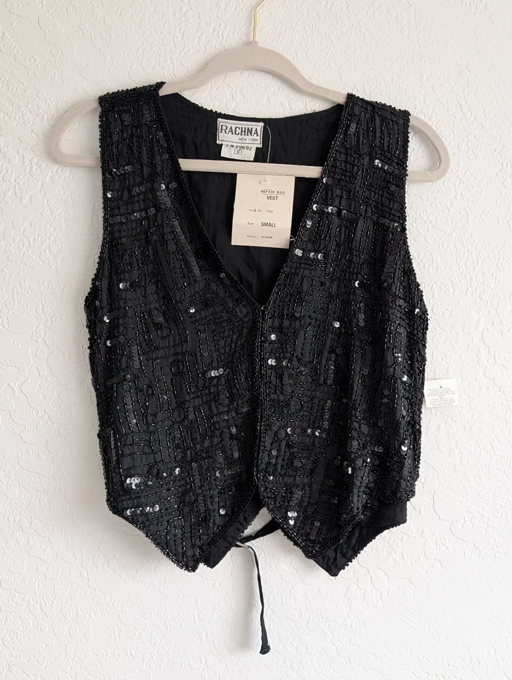 Rachna New York Black Sequin Beaded Vest Top